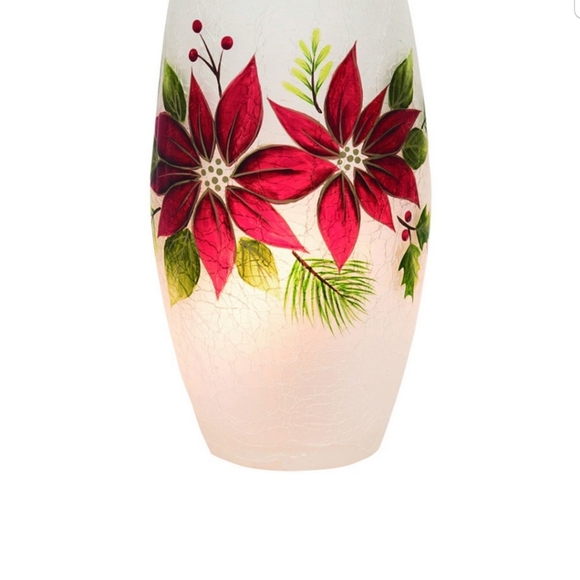 Transpac Christmas Glass Light Up Poinsettia Oblong Vase battery operated White - Picture 4 of 6